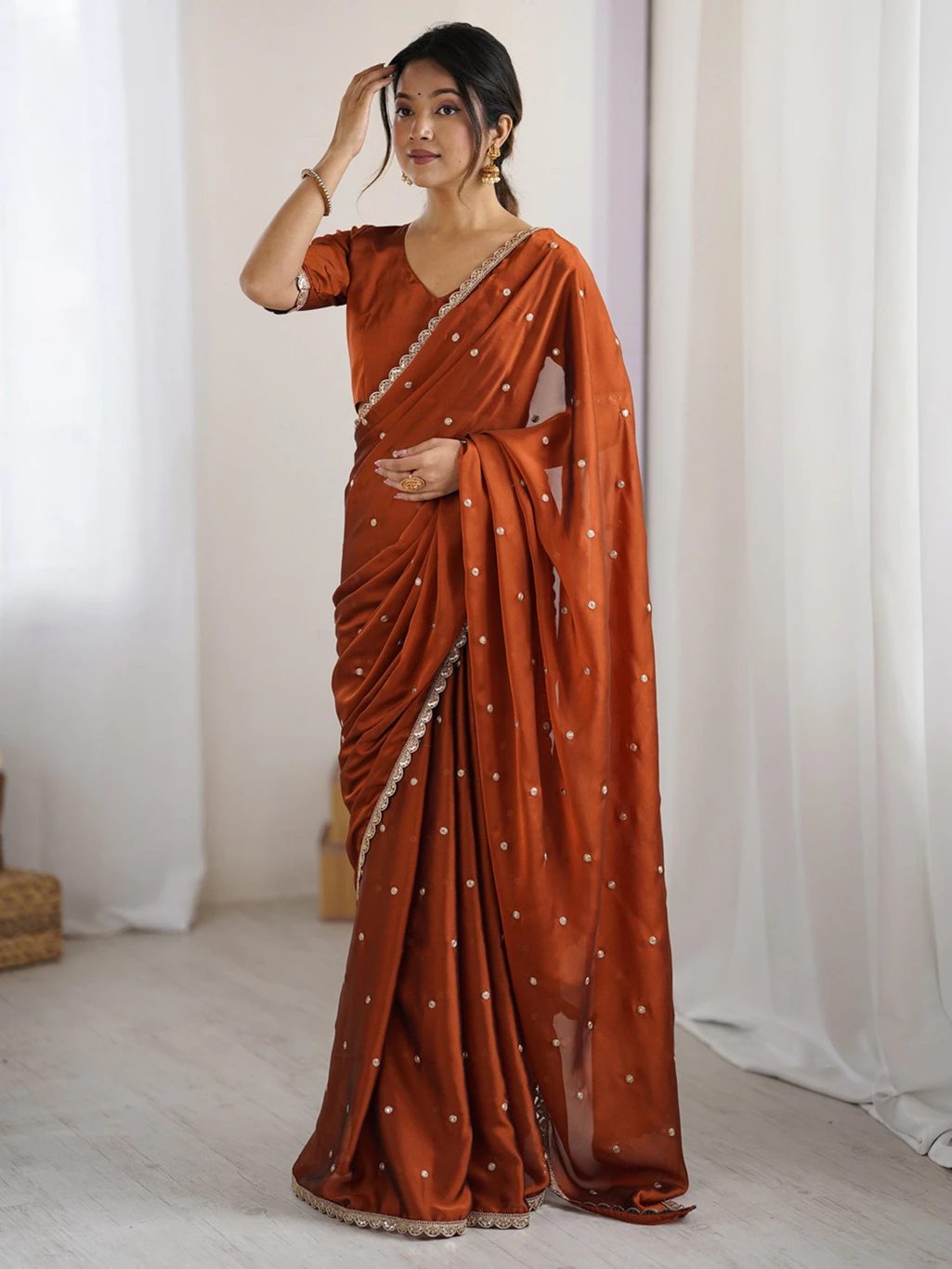 Punky Embellished Bollywood Georgette Saree (Brown)