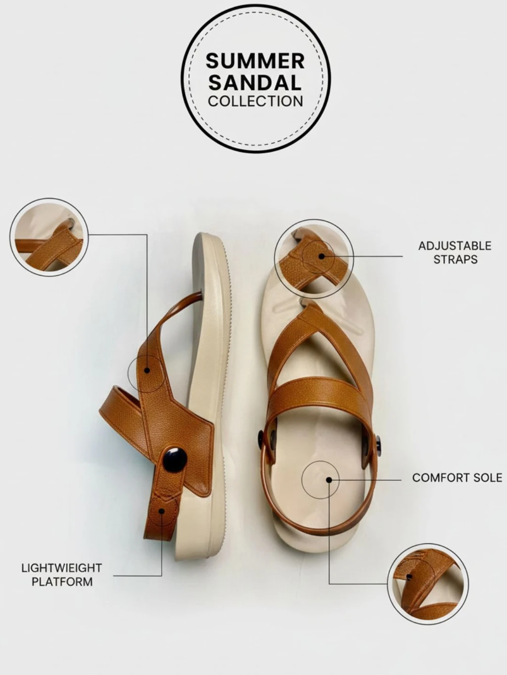 GLB Women Flats Sandal (Tan , 7) thumbnail 2
